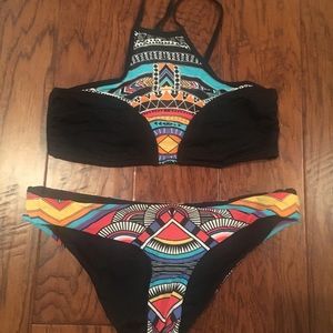 High Neck Aztec Print Bikini Set